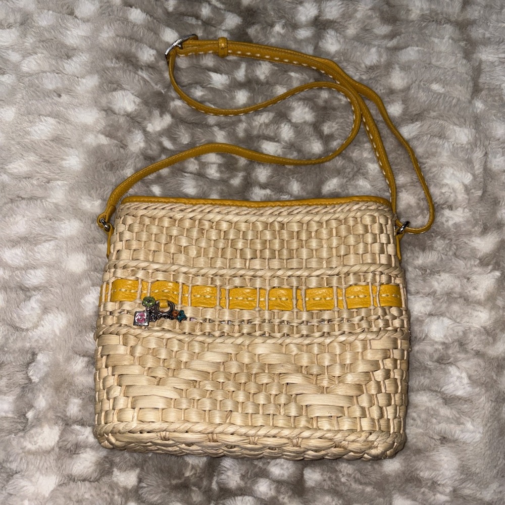 Brighton Carmella Straw Yellow Leather Adjustable Leather Strap Accents Charms